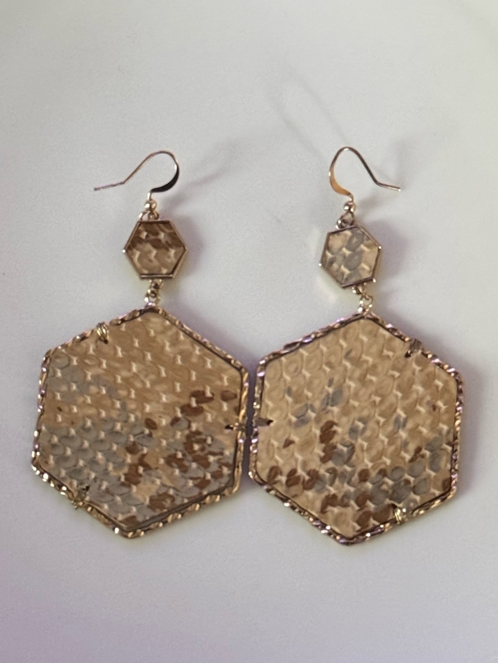 Textured Wrapped Double Snakeskin Hexagon Drop Earrings - Lightweight Classy